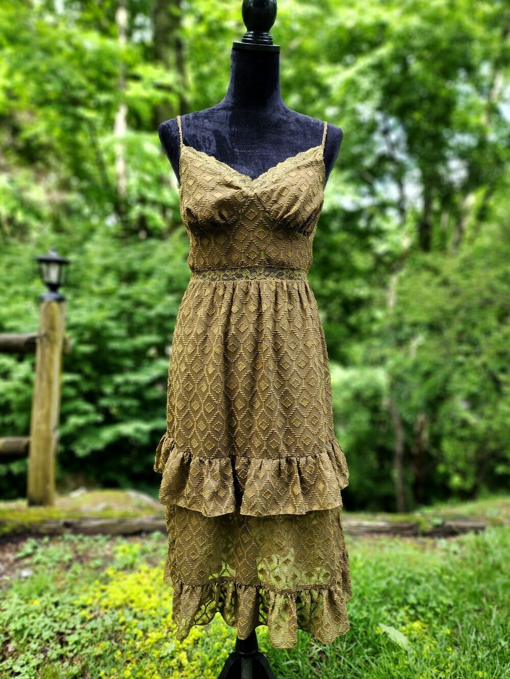 Ruffled Tiered Boho Olive Green Summer Dress